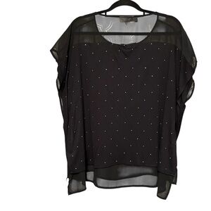 Jennifer Lopez size large black top with sheer overlay rhinestone detail NWT